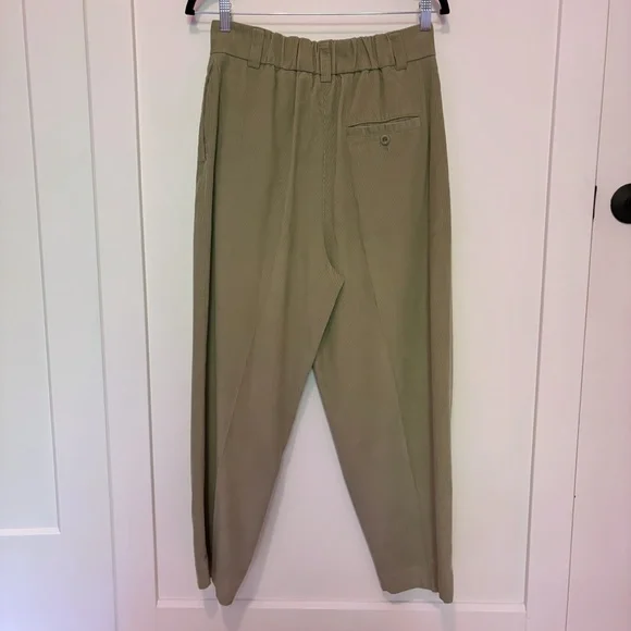 COS Corduroy High Waist Barrel Leg Pleated Trousers Pants Sage Green Size 8 - Picture 2 of 5